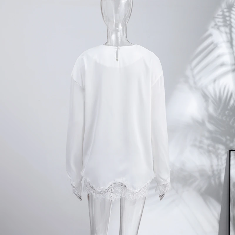 Women Satin Lace Patchwork Dress Long Sleeve O-neck Casual 2026 Spring Female Dresses Casual Solid Beach Robe not contain pearls