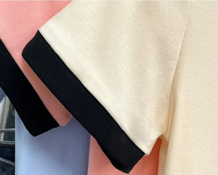 2026 Spring Summer Sexy Crop Tops Women's Color Block V-Neck Short Sleeve Polo Shirt Chic Slim Fit Versatile T-Shirt