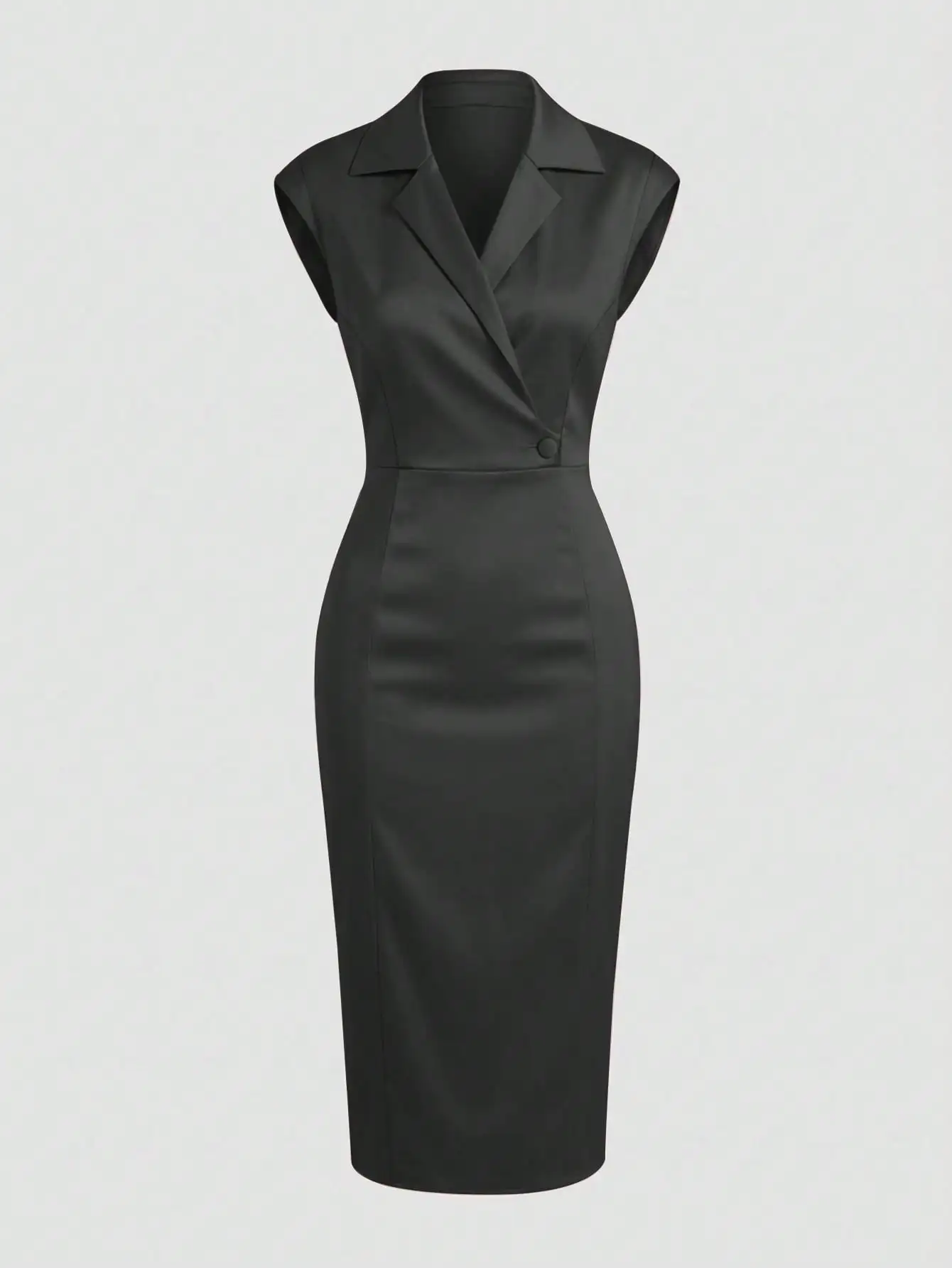 Solid Satin Sleeveless Slim Fit Dress Women Slit Midi Dresses Elegant Casual Dresses Turndown Collar With Button Woman Clothing