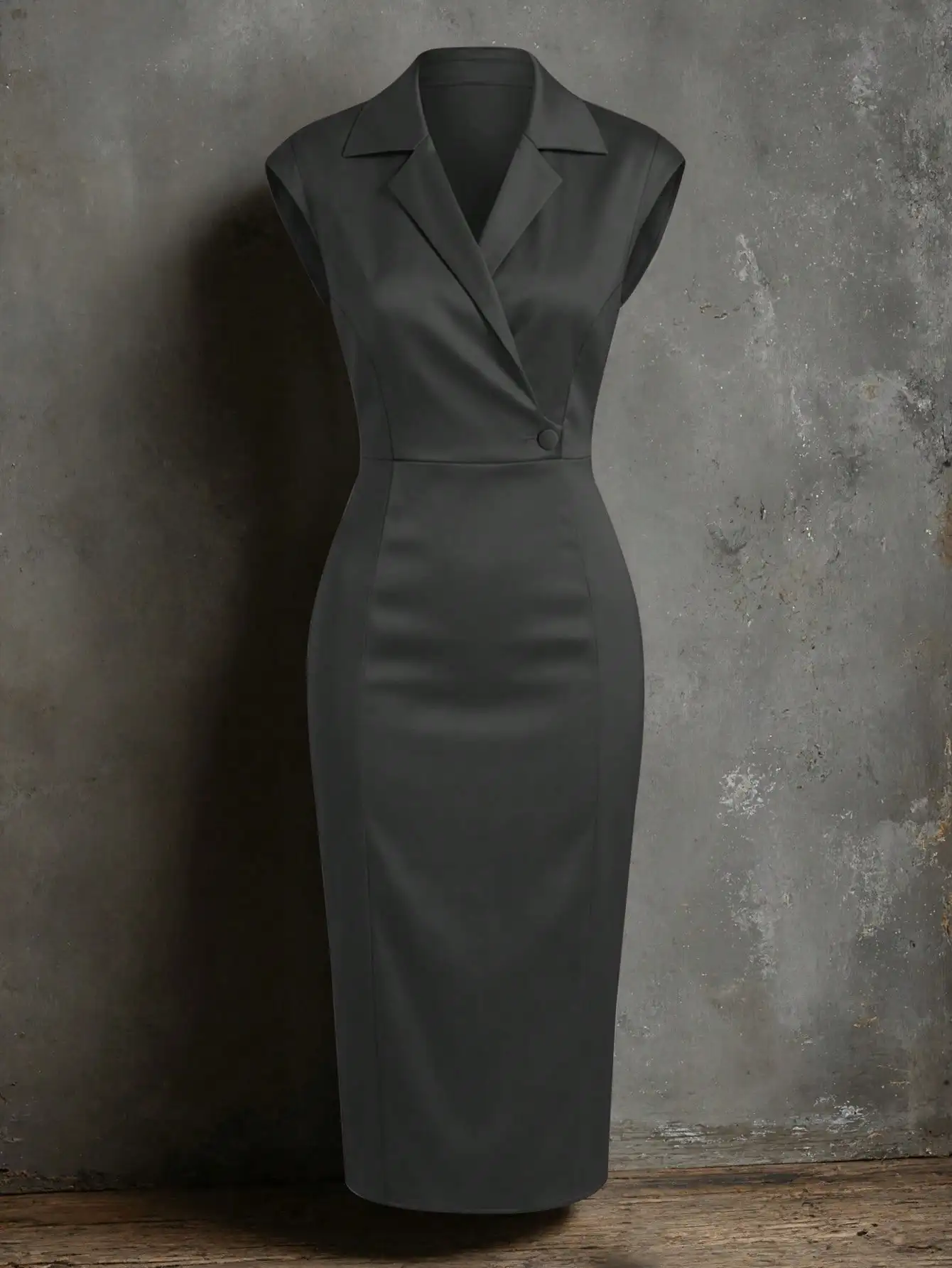 Solid Satin Sleeveless Slim Fit Dress Women Slit Midi Dresses Elegant Casual Dresses Turndown Collar With Button Woman Clothing