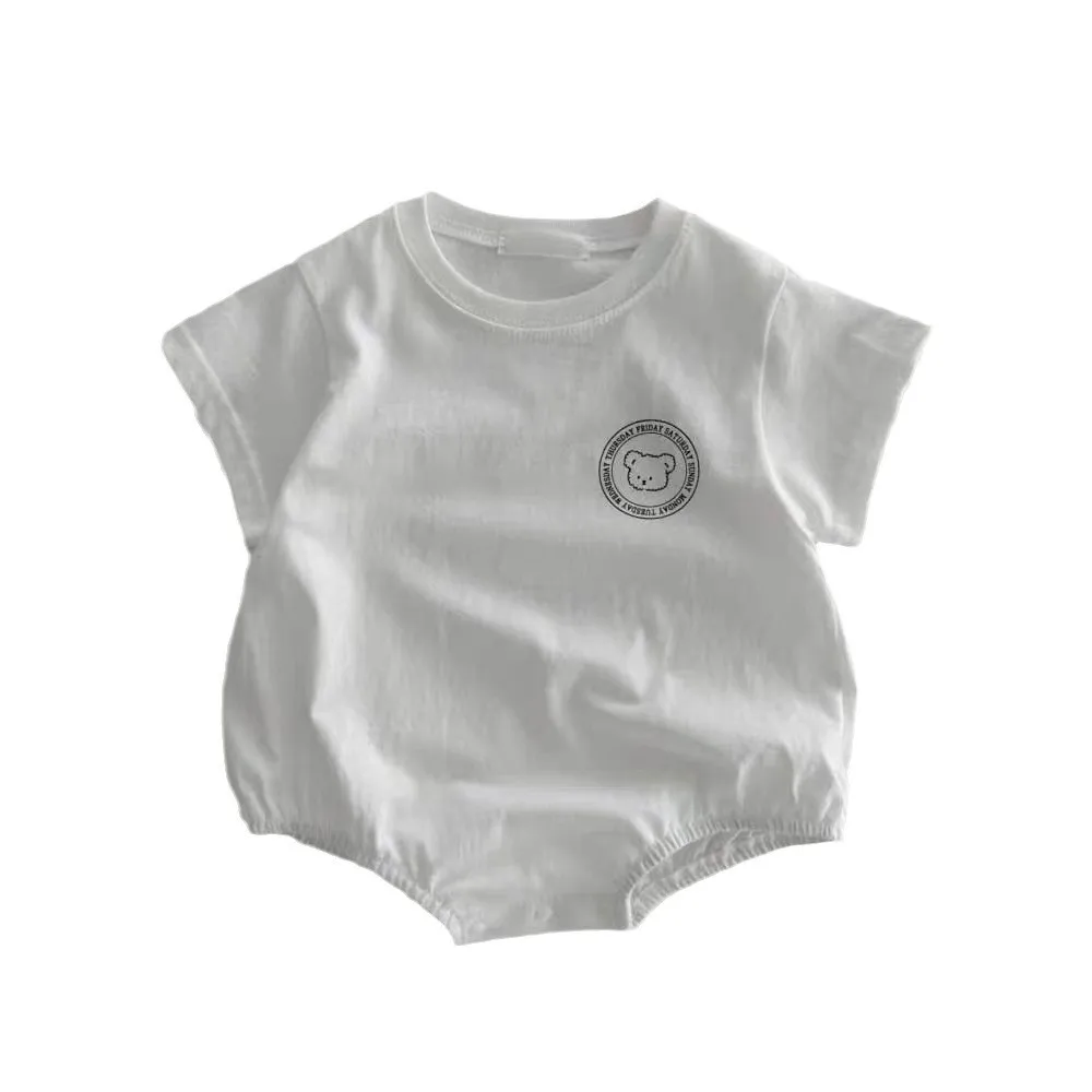HY23087 Summer Cartoon Bear Onesie Thin Triangle Baby Bodysuit Newborn Short Sleeve Crawling Suit Baby Clothes Toddler Outfit