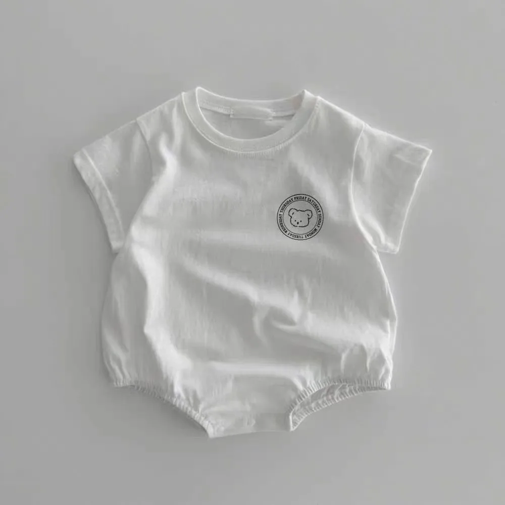 HY23087 Summer Cartoon Bear Onesie Thin Triangle Baby Bodysuit Newborn Short Sleeve Crawling Suit Baby Clothes Toddler Outfit