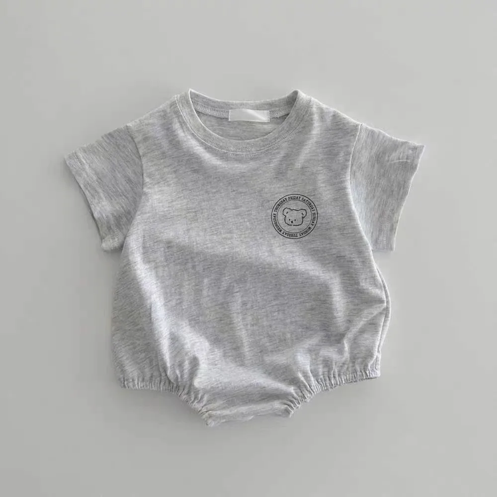 HY23087 Summer Cartoon Bear Onesie Thin Triangle Baby Bodysuit Newborn Short Sleeve Crawling Suit Baby Clothes Toddler Outfit