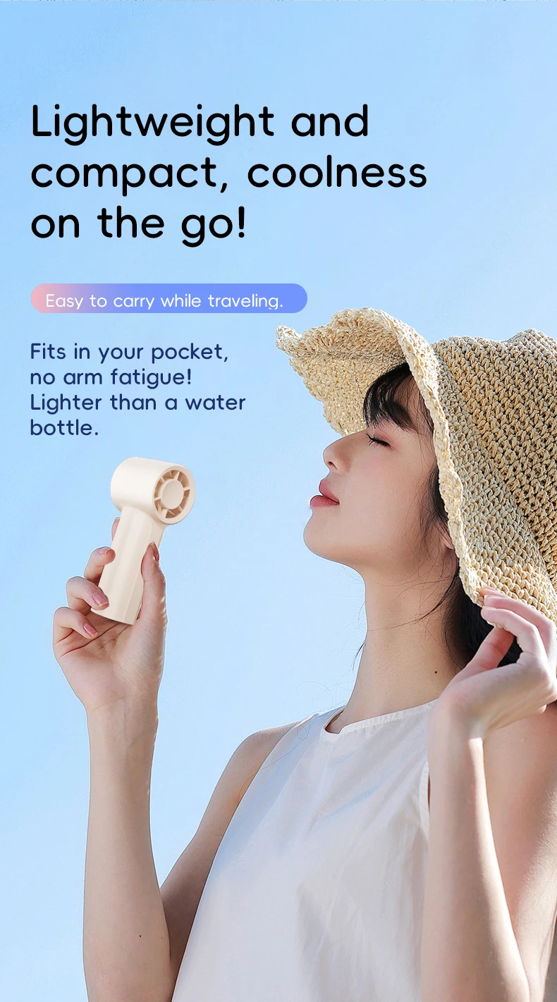 Kinscoter New Mini Handheld Fan 1200mAh Quiet High Speed Portable Rechargeable Fan 3 Speed Outdoor Travel Portable Pocket Fan