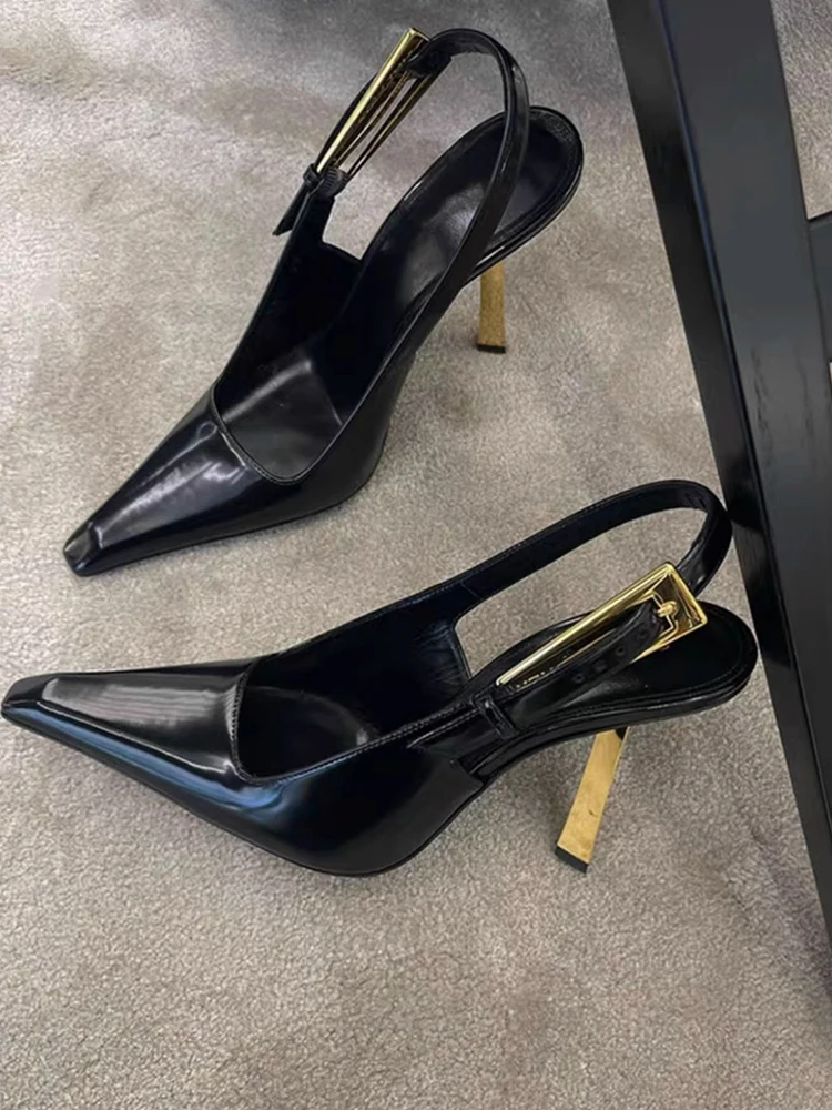 Sexy ultra-high heels pointed sandals elegant summer patent leather suspender high heels trendy dress banquet women's shoes
