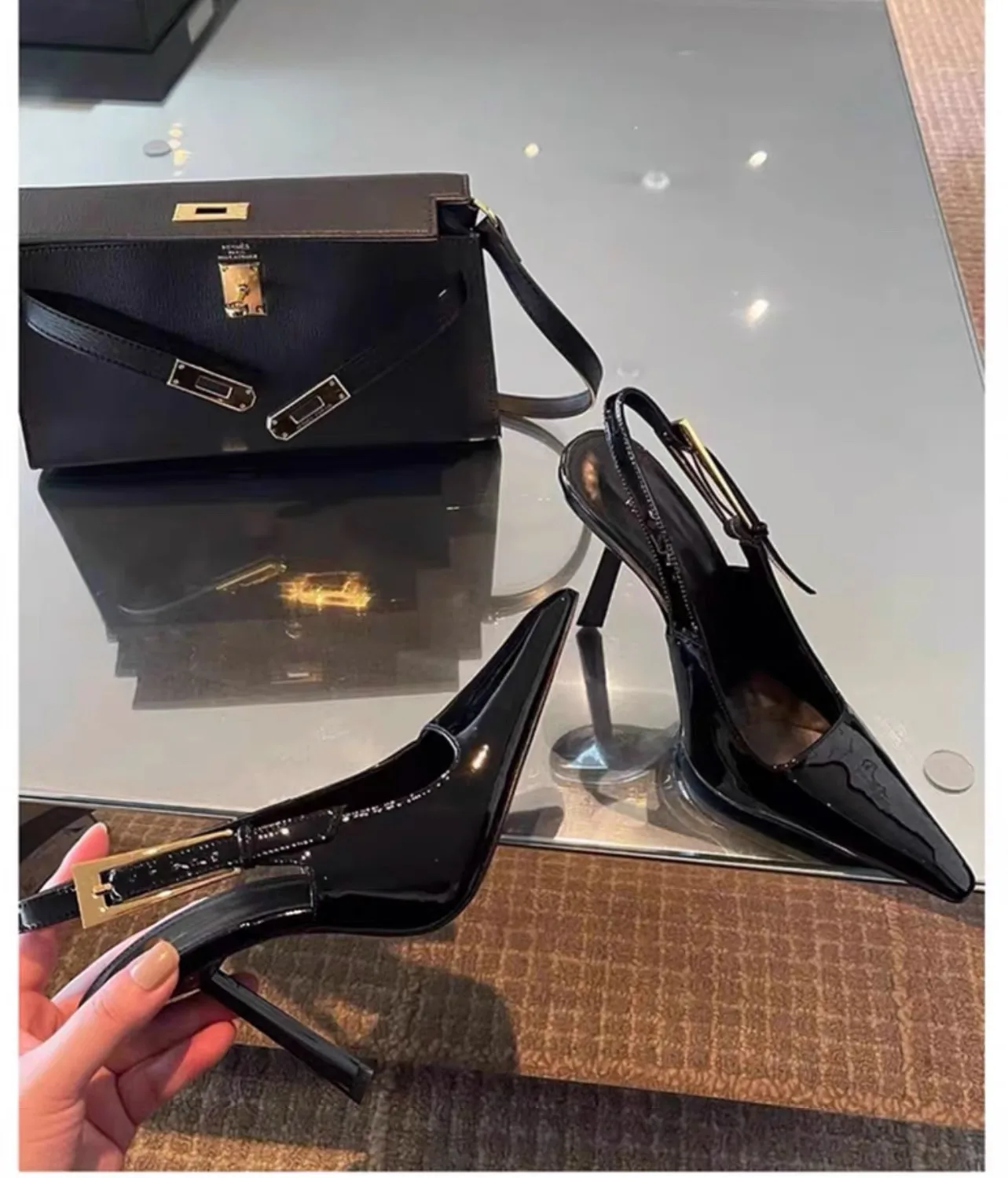 Sexy ultra-high heels pointed sandals elegant summer patent leather suspender high heels trendy dress banquet women's shoes