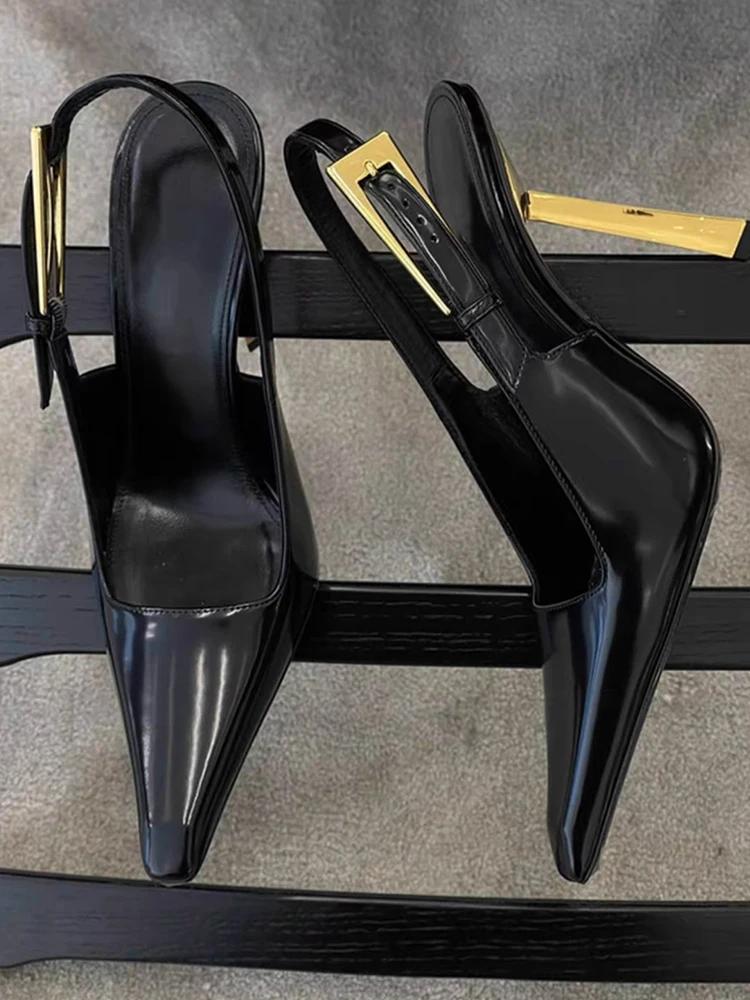 Sexy ultra-high heels pointed sandals elegant summer patent leather suspender high heels trendy dress banquet women's shoes