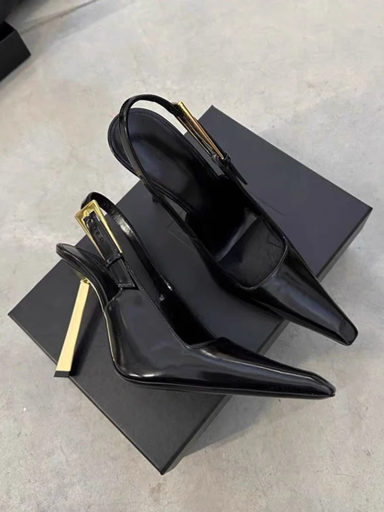 Sexy ultra-high heels pointed sandals elegant summer patent leather suspender high heels trendy dress banquet women's shoes