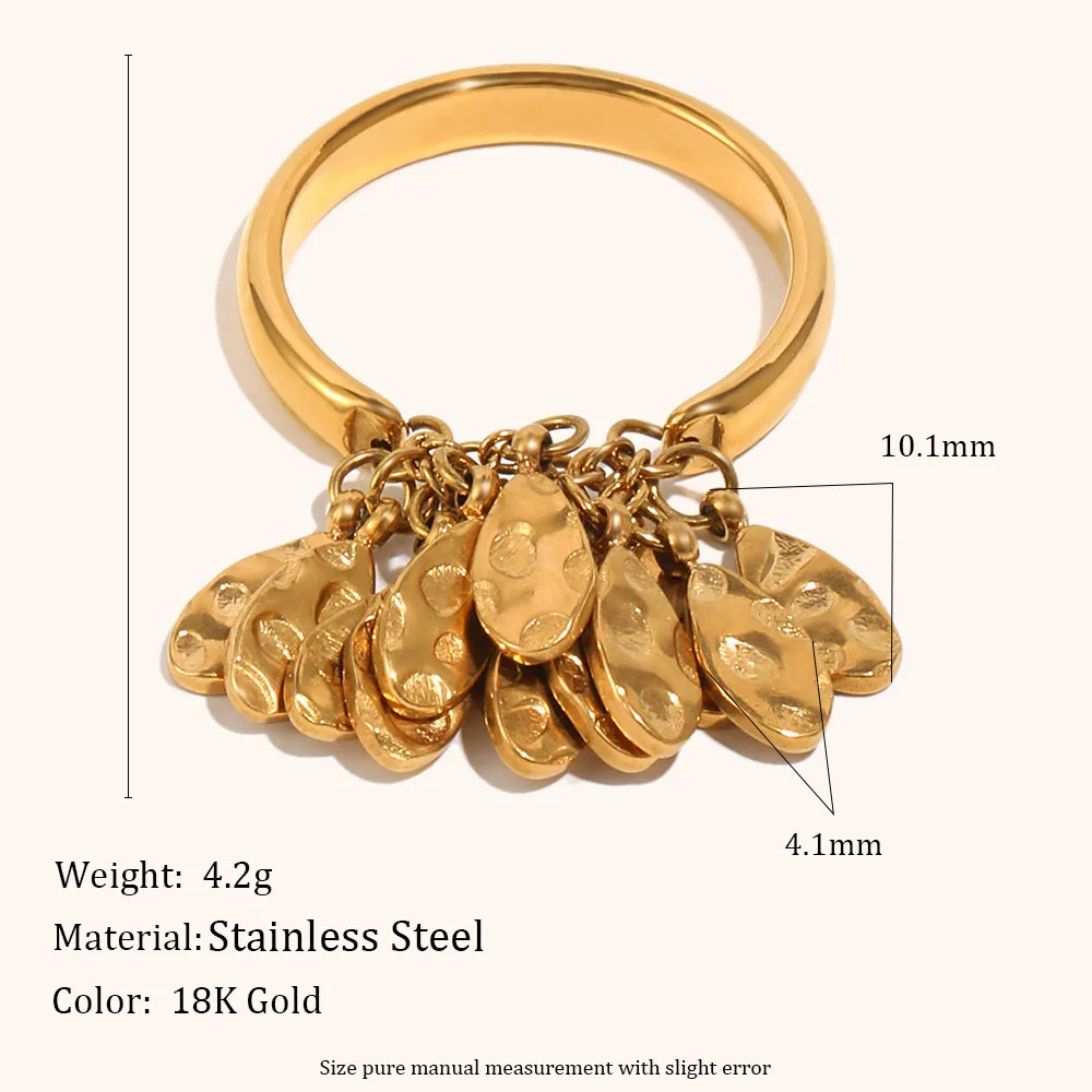 La. Muses Punch Texture Flake Pendant Stainless Steel Women's Ring PVD Gold Plated Fashion Jewelry Accessories