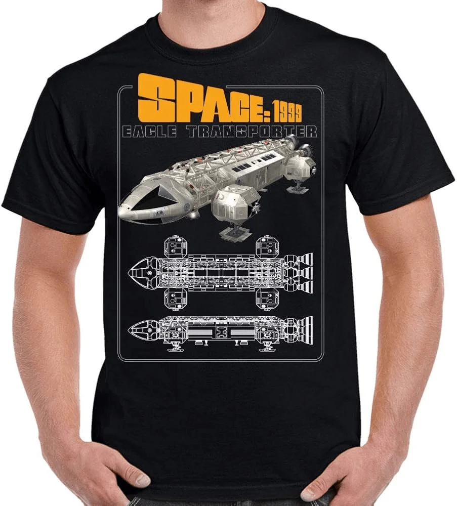 Men's T-shirt with a space theme and 1999 Eagle spacecraft design Casual T-shirt for space enthusiasts and science fiction fans.