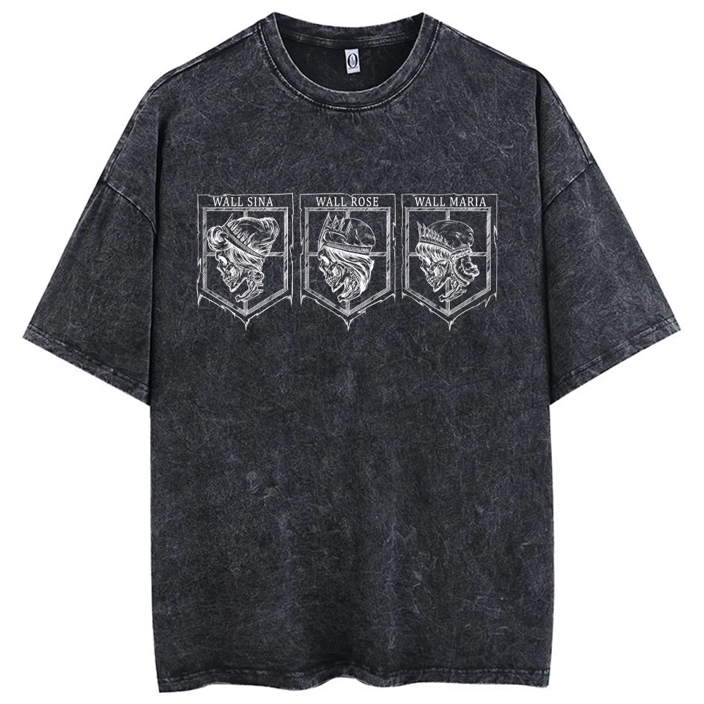 2026 Anime Attack on Titan Eren Jaeger Printed T-shirt Men's and Women's Washed T-shirt High Quality Vintage Cotton T-shirt Top