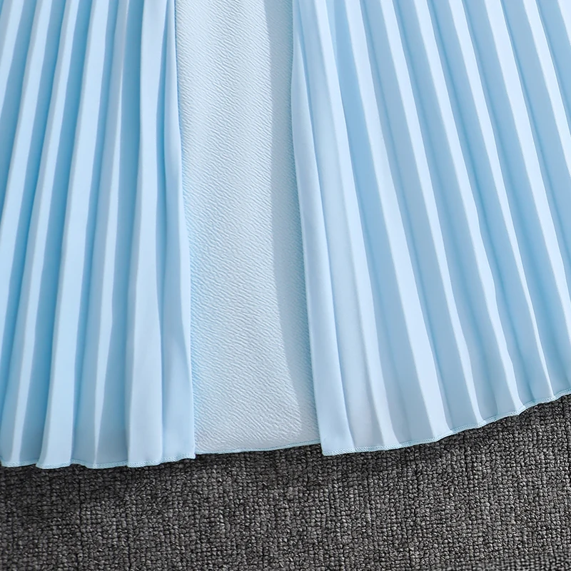 Elegant Girls Summer Sleeveless Midi Dress 8-12Y, Hot Selling Light Blue Pleated Dress with Shoulder Bow for Party Daily