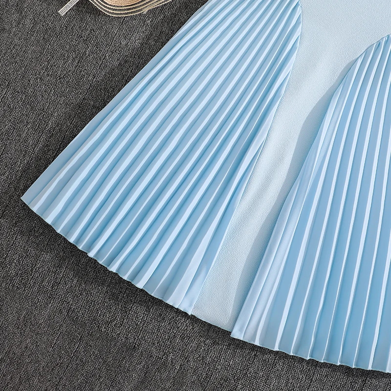 Elegant Girls Summer Sleeveless Midi Dress 8-12Y, Hot Selling Light Blue Pleated Dress with Shoulder Bow for Party Daily