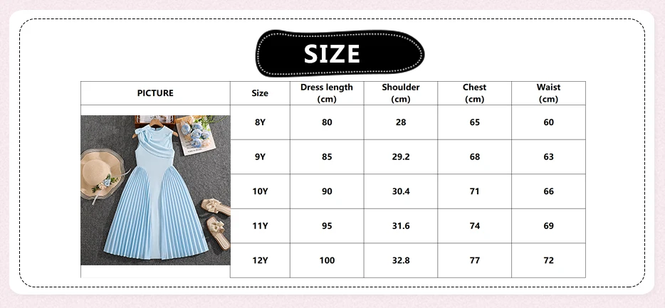 Elegant Girls Summer Sleeveless Midi Dress 8-12Y, Hot Selling Light Blue Pleated Dress with Shoulder Bow for Party Daily