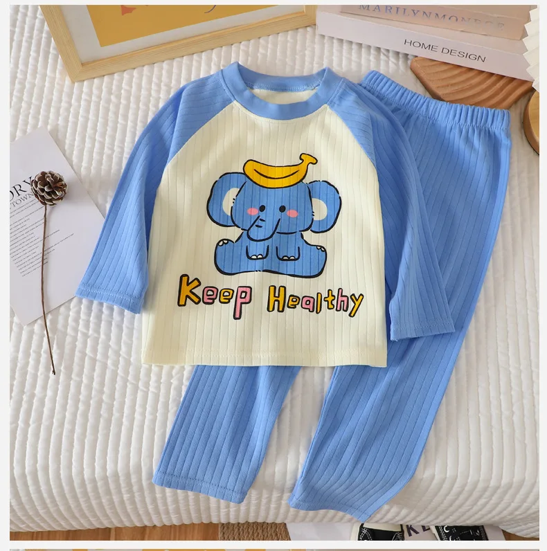 O-neck T-shirt Tops +Pants Pajamas Autumn Underwear Clothing Sets New Baby Boys Girls Warm Pajamas Kids Cute Cartoon Animal