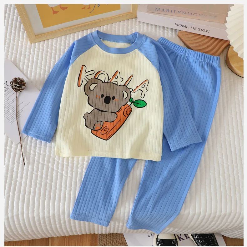O-neck T-shirt Tops +Pants Pajamas Autumn Underwear Clothing Sets New Baby Boys Girls Warm Pajamas Kids Cute Cartoon Animal