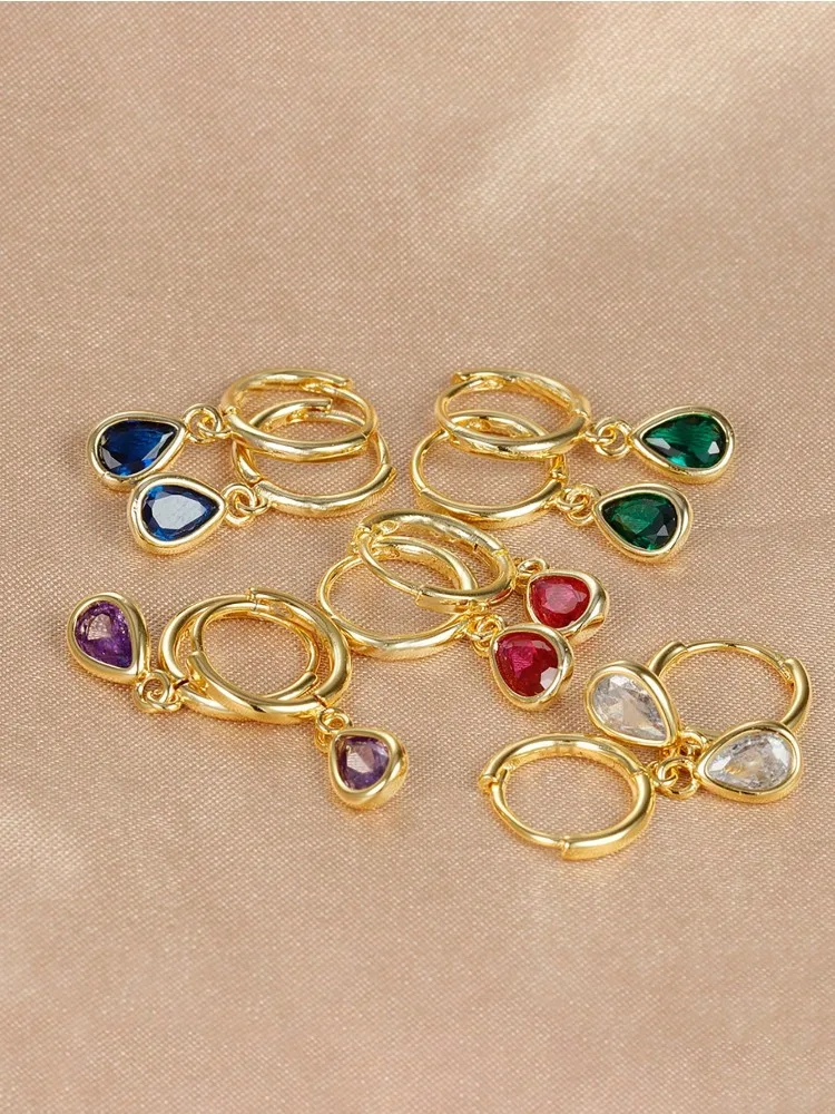 925 Sterling Silver Multicolored Water Drop Shaped Zircon Hoop Earrings For Women Anniversary Fashion High Quality Fine Jewelry