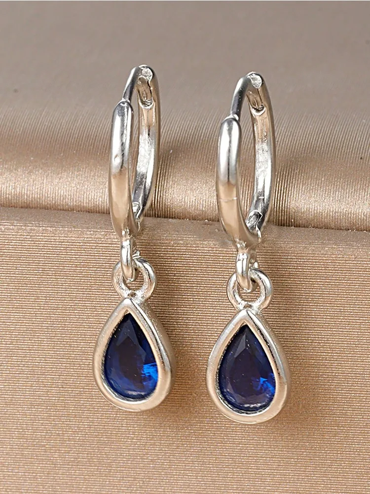 925 Sterling Silver Multicolored Water Drop Shaped Zircon Hoop Earrings For Women Anniversary Fashion High Quality Fine Jewelry