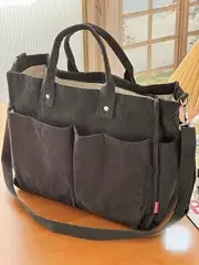 Corduroy Crossbody Tote Bag Stylish Commuter Shoulder Bag with Multiple Spacious Pockets Handbag for Women