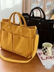 Corduroy Crossbody Tote Bag Stylish Commuter Shoulder Bag with Multiple Spacious Pockets Handbag for Women