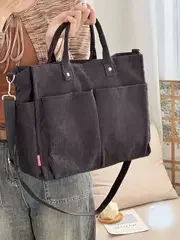 Corduroy Crossbody Tote Bag Stylish Commuter Shoulder Bag with Multiple Spacious Pockets Handbag for Women