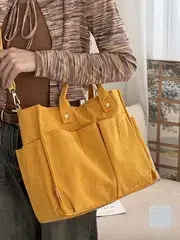 Corduroy Crossbody Tote Bag Stylish Commuter Shoulder Bag with Multiple Spacious Pockets Handbag for Women