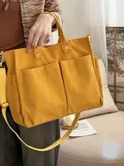 Corduroy Crossbody Tote Bag Stylish Commuter Shoulder Bag with Multiple Spacious Pockets Handbag for Women