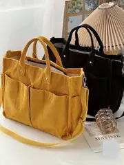 Corduroy Crossbody Tote Bag Stylish Commuter Shoulder Bag with Multiple Spacious Pockets Handbag for Women