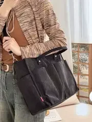 Corduroy Crossbody Tote Bag Stylish Commuter Shoulder Bag with Multiple Spacious Pockets Handbag for Women