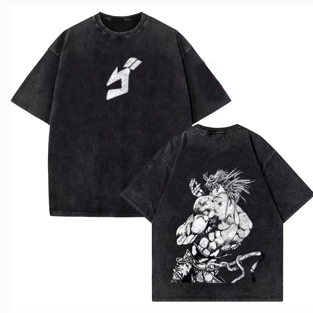 Anime JoJo's Bizarre Adventure Tshirt Men Short Sleeve Clothing Vintage Washed Cotton Tee Retro Manga T Shirt Harajuku T-shirt