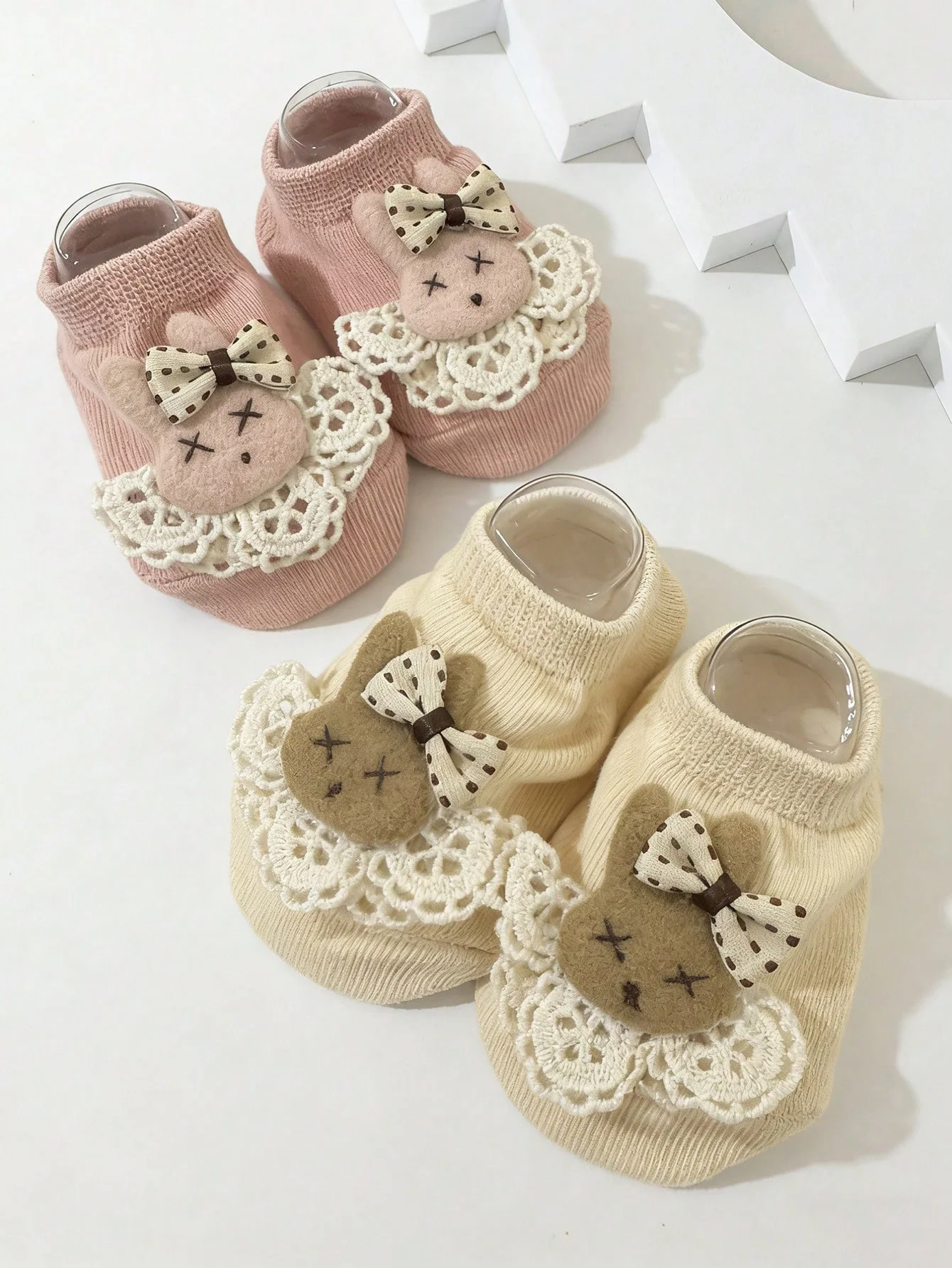 3/5 Pairs of Child Cute Little Rabbit Decorative Plain-Color Boat Socks, Ankle Socks Are Suitable for 0-24m Babies for Daily Wear