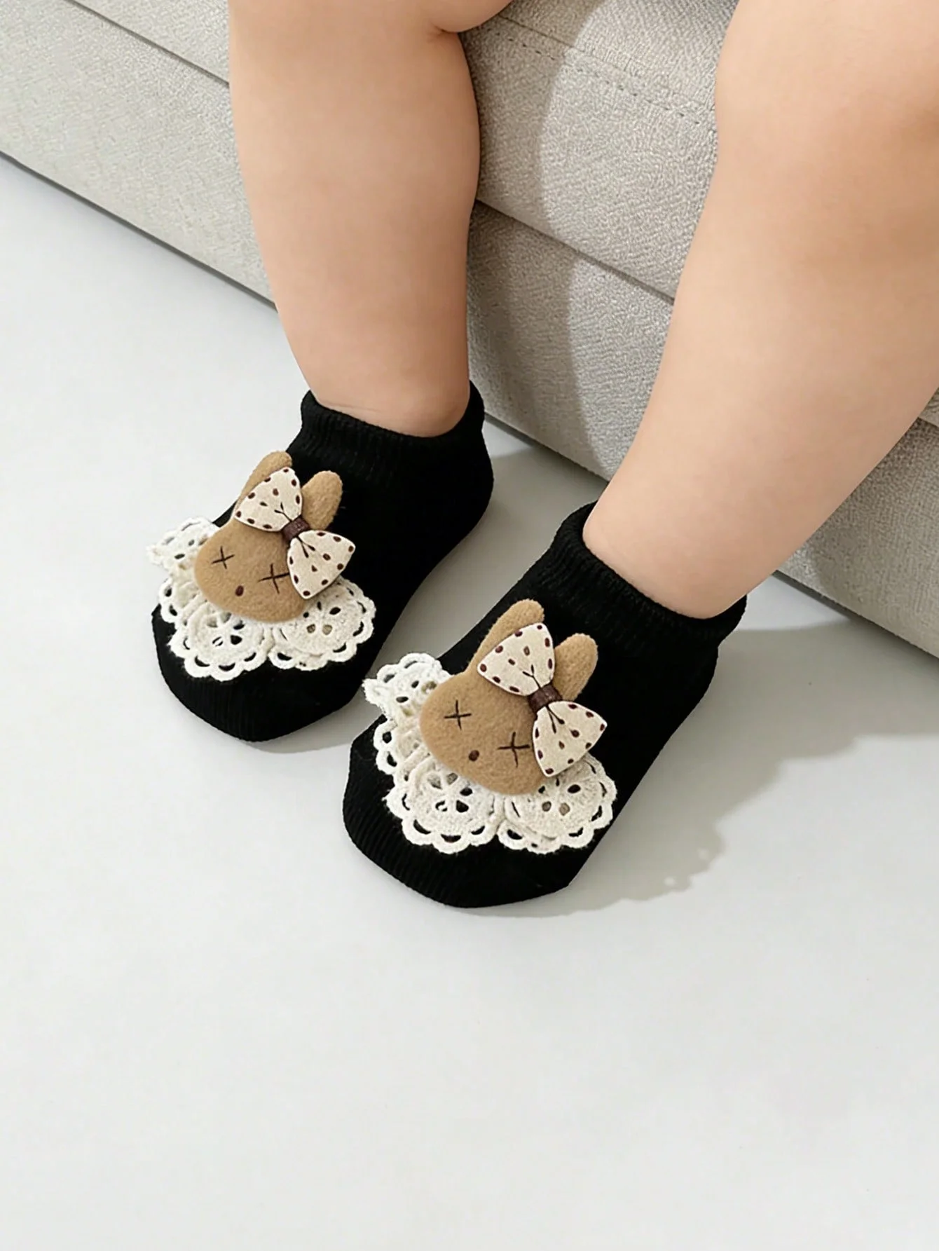 3/5 Pairs of Child Cute Little Rabbit Decorative Plain-Color Boat Socks, Ankle Socks Are Suitable for 0-24m Babies for Daily Wear