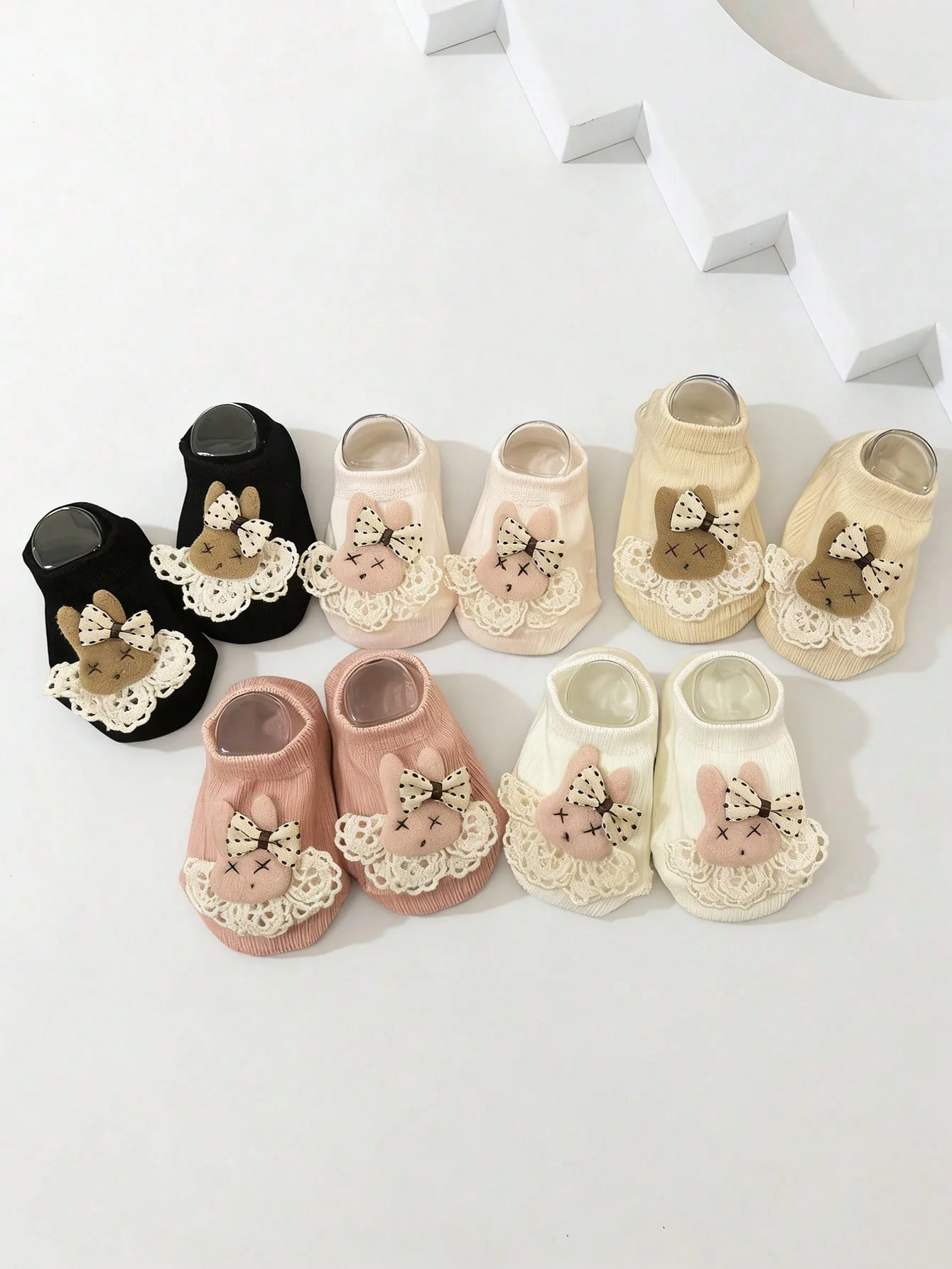 3/5 Pairs of Child Cute Little Rabbit Decorative Plain-Color Boat Socks, Ankle Socks Are Suitable for 0-24m Babies for Daily Wear