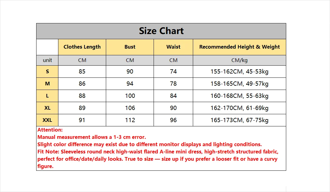 Women Mini Dress Sleeveless Crew Neck Seamed Waist A-Line Dress Chic Spring Summer Casual Date Brunch Club Night Party Dresses