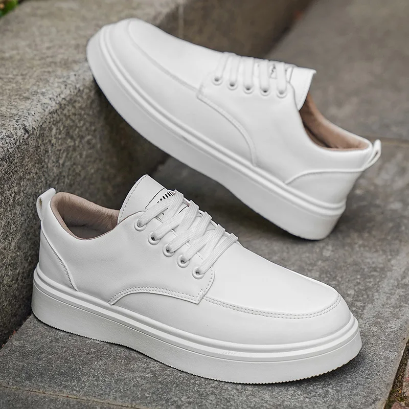 Men's Minimalist Leather Sneakers - LOEIKAN Thick Sole Casual Walking Shoes