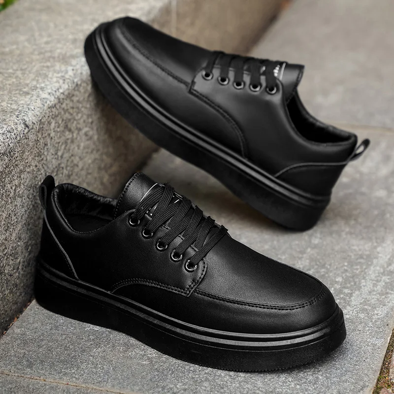 Men's Minimalist Leather Sneakers - LOEIKAN Thick Sole Casual Walking Shoes