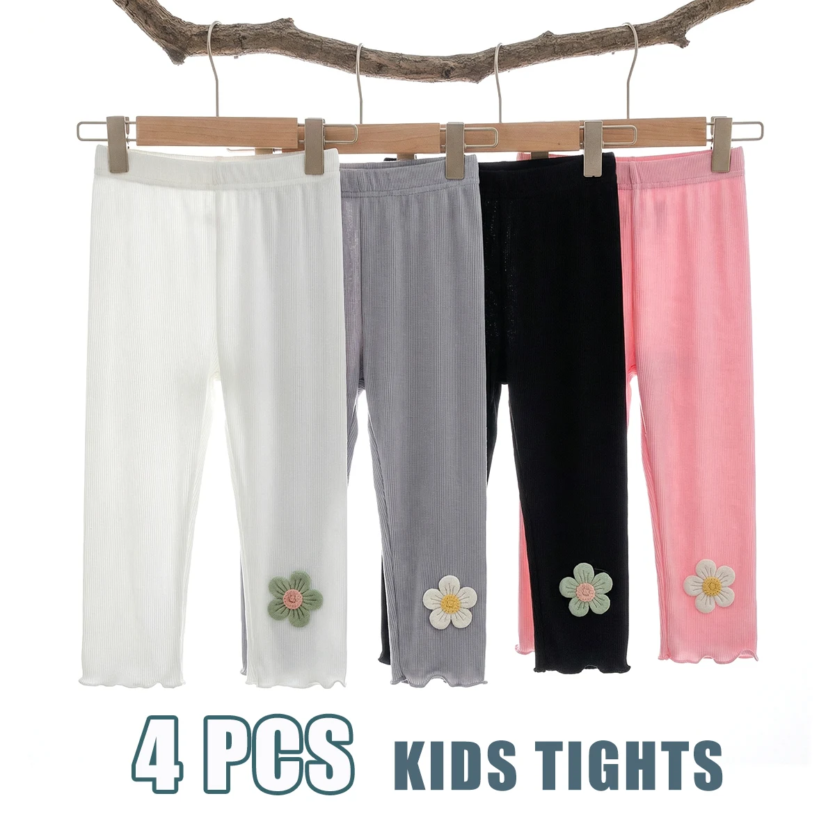 4 PCS Soft Lightweight 7-8 Capri for Children Girls tights - Perfect for Summer Outer & Underwear baby toddler leggings socks