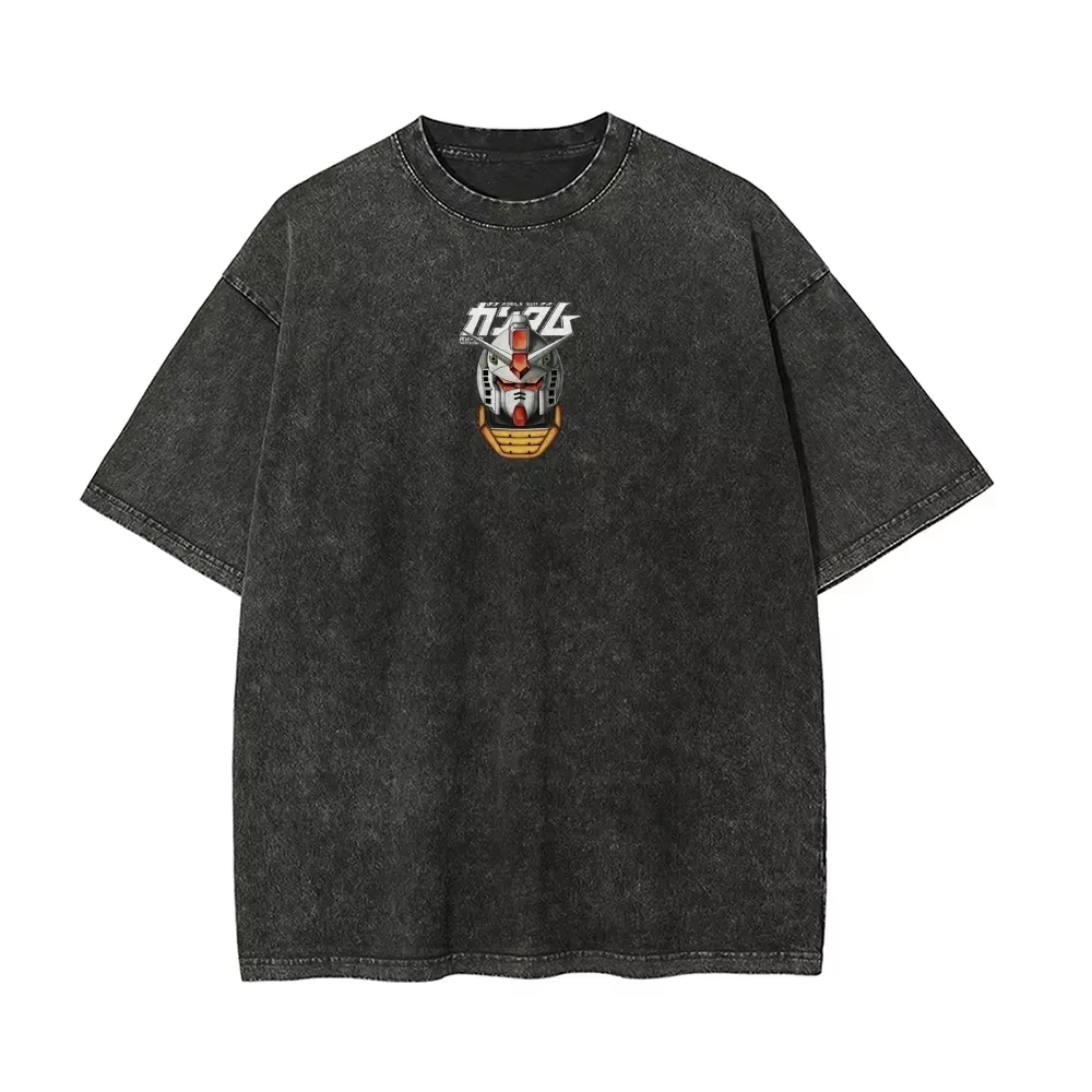 2026 Gundam Anime Printed T-shirt Men's and Women's Washed T-shirt High Quality Vintage Cotton T-shirt Harajuku Y2K Tops