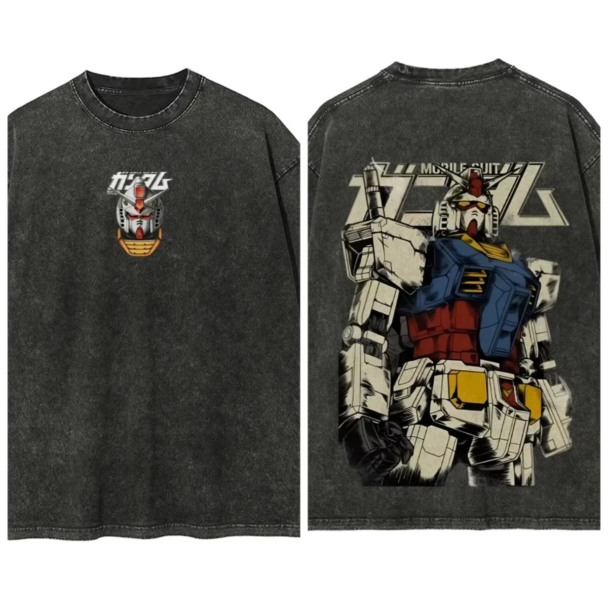 2026 Gundam Anime Printed T-shirt Men's and Women's Washed T-shirt High Quality Vintage Cotton T-shirt Harajuku Y2K Tops