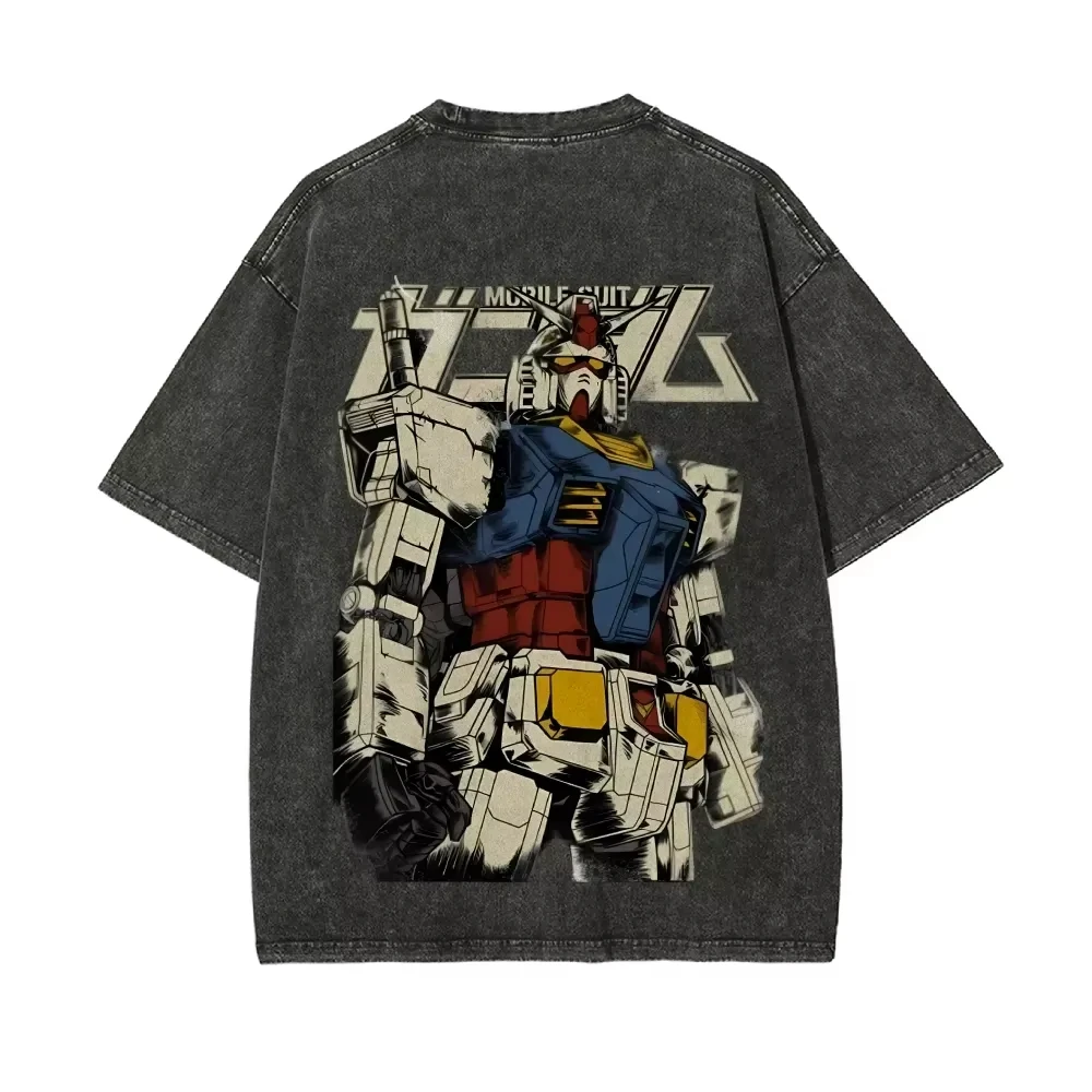 2026 Gundam Anime Printed T-shirt Men's and Women's Washed T-shirt High Quality Vintage Cotton T-shirt Harajuku Y2K Tops