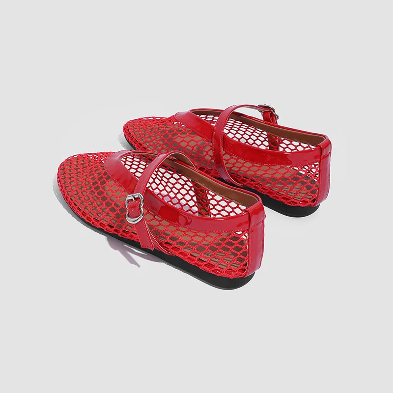 2026 New Fashion Fishnet Mary Jane Flats Women Black Breathable Mesh Sandals Ballet Shoes Flats Lady Casual Dress Shoes Summer