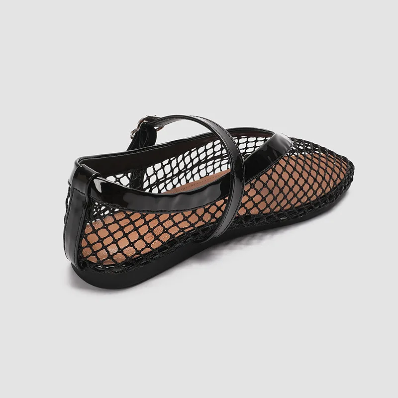 2026 New Fashion Fishnet Mary Jane Flats Women Black Breathable Mesh Sandals Ballet Shoes Flats Lady Casual Dress Shoes Summer