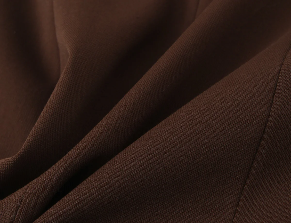 Women's Brown Sleeveless Vest Top Round Neck Asymmetric Wrap Belted Waist Blouse with Gold Decor Elegant Office Workwear