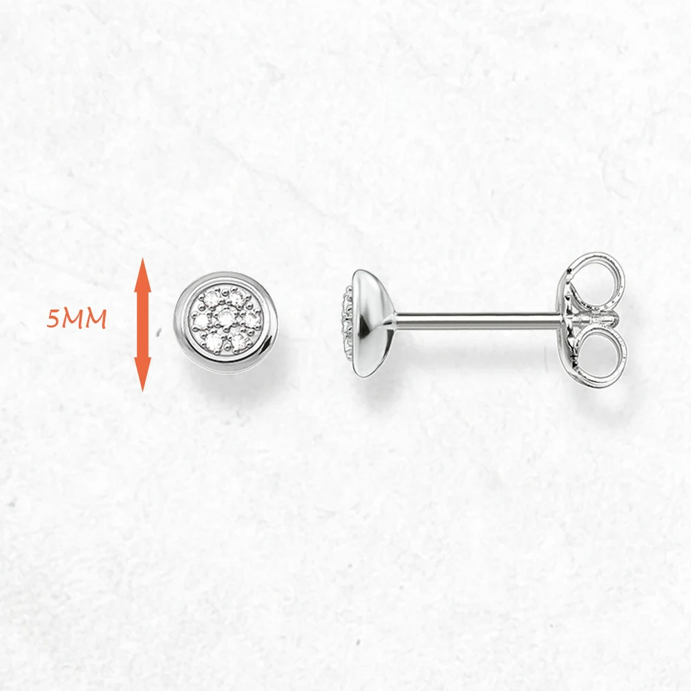Glam Round White Stone Ear Stud Earring Europe Style Fine Jewerly For Women Classic Gift In Pure 925 Sterling Silver