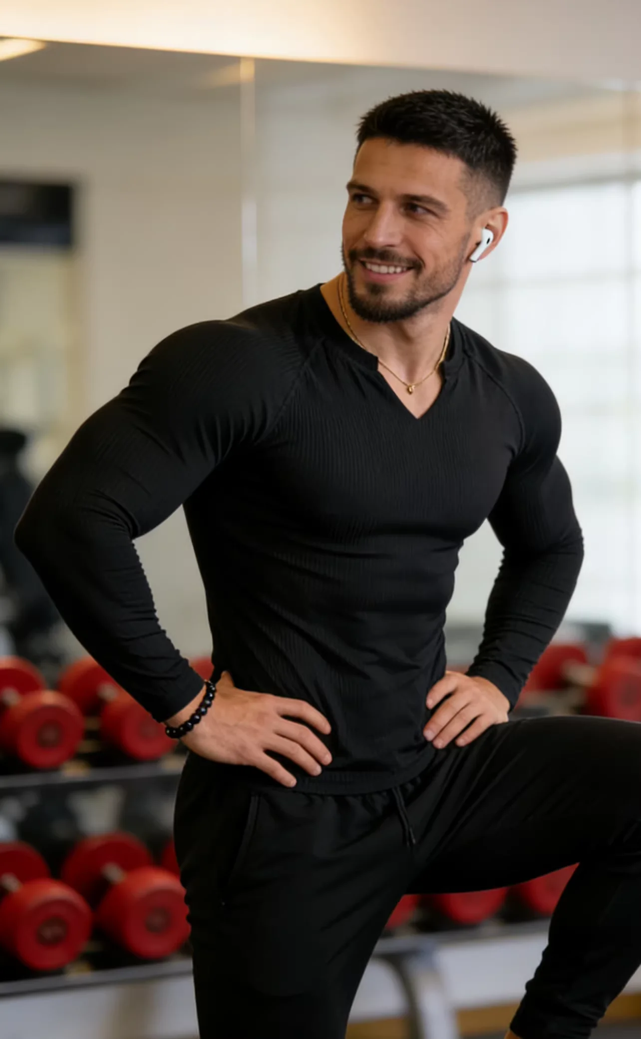 Men's Fashion Fitness Sports Long Sleeve T-Shirt Retro Outdoor Home V-Neck Spring Summer Gym Fitted Clothing