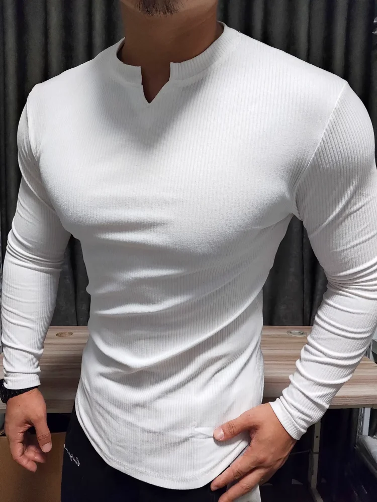 Men's Fashion Fitness Sports Long Sleeve T-Shirt Retro Outdoor Home V-Neck Spring Summer Gym Fitted Clothing