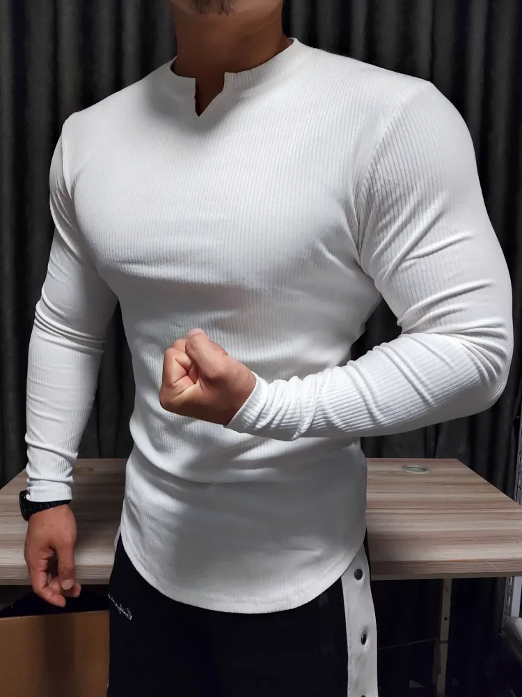 Men's Fashion Fitness Sports Long Sleeve T-Shirt Retro Outdoor Home V-Neck Spring Summer Gym Fitted Clothing