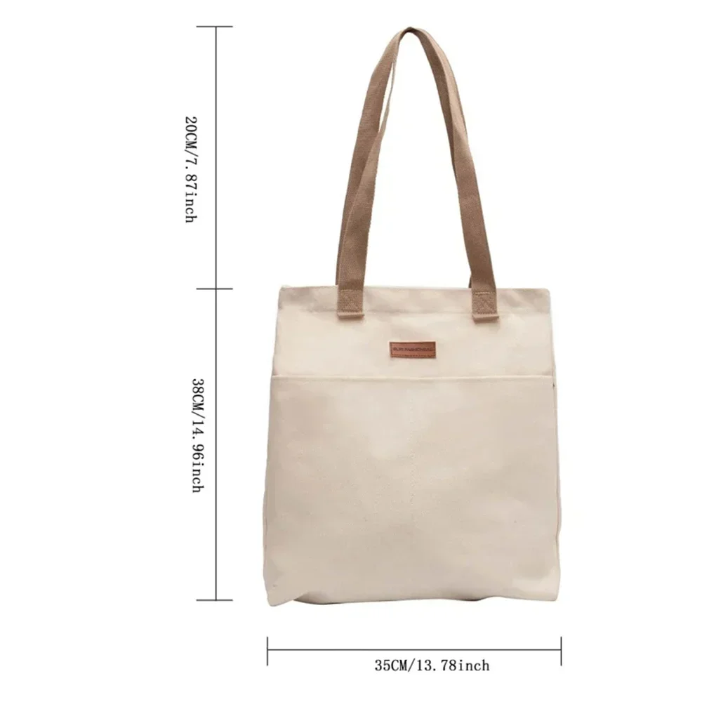 Women's Large Capacity Canvas Tote Bag with Sewing Thread Convenient Practical Commuter Handbag Advanced Sense Female's Bag
