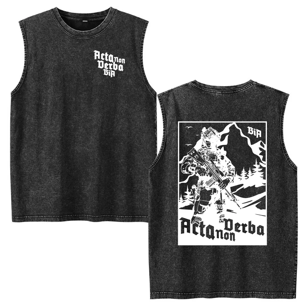 Justicia Brothers in Arms Vintage Acid Washed Tank Tops T Shirts Men Women Clothing Casual Oversized Sleeveless Vest T-shirts