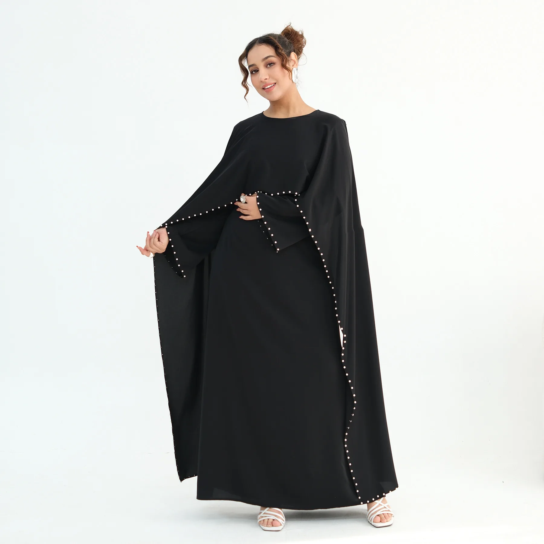 Luxury Dubai Shawl Abaya Elegant Beaded Waist Cinching Kaftan Muslim Women Traditional Dress Maxi Long Sleeve Robe Eid Outfit